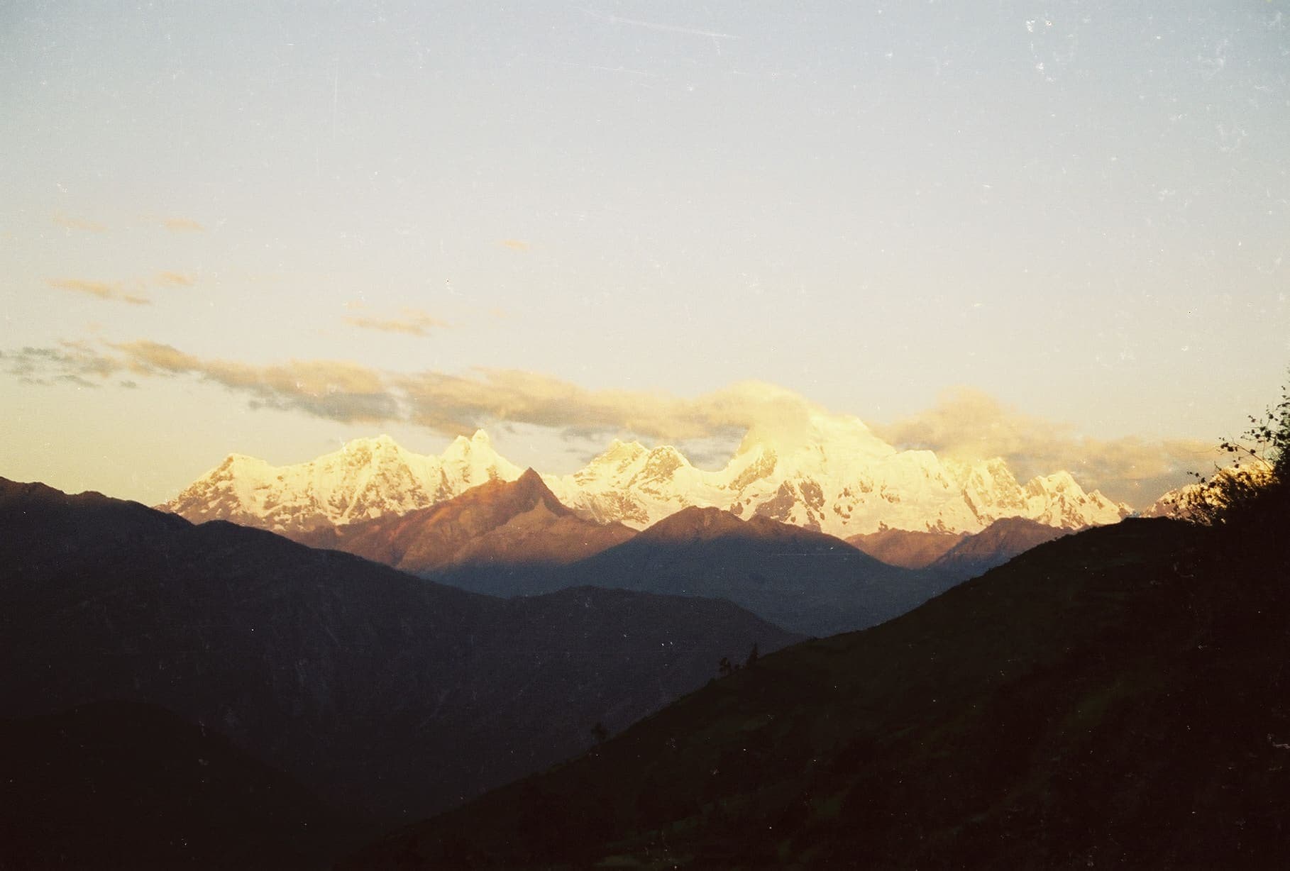 West faces of the Cordillera Huayhuash at evening, Ancash, Peru