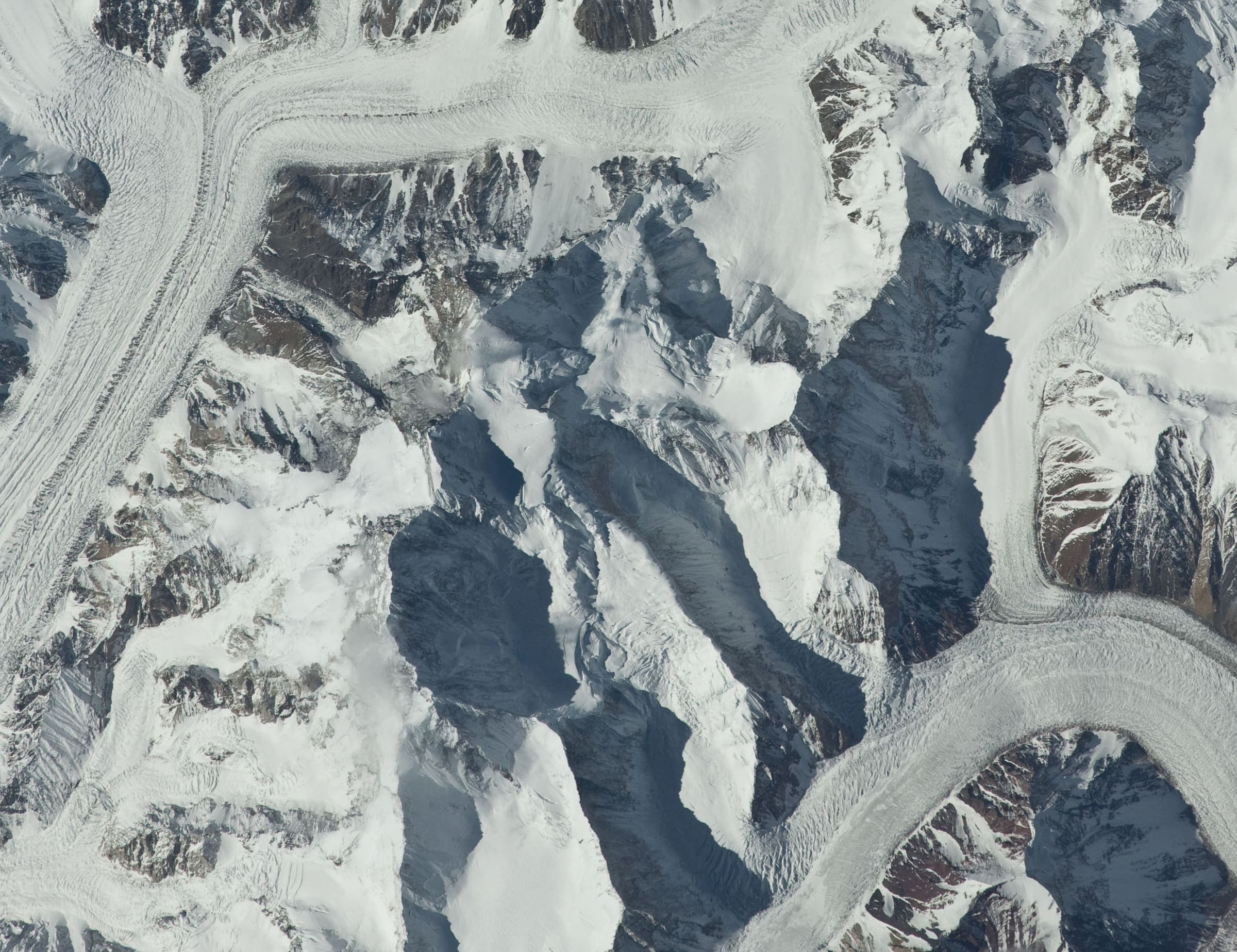 Broad Peak and the Godwin-Austen Glacier toward Concordia from orbit