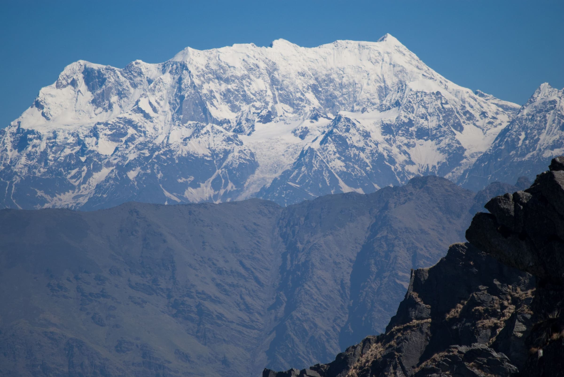 Chaukhamba massif in the Garhwal Himalaya on the Kedarkantha corridor, Uttarakhand