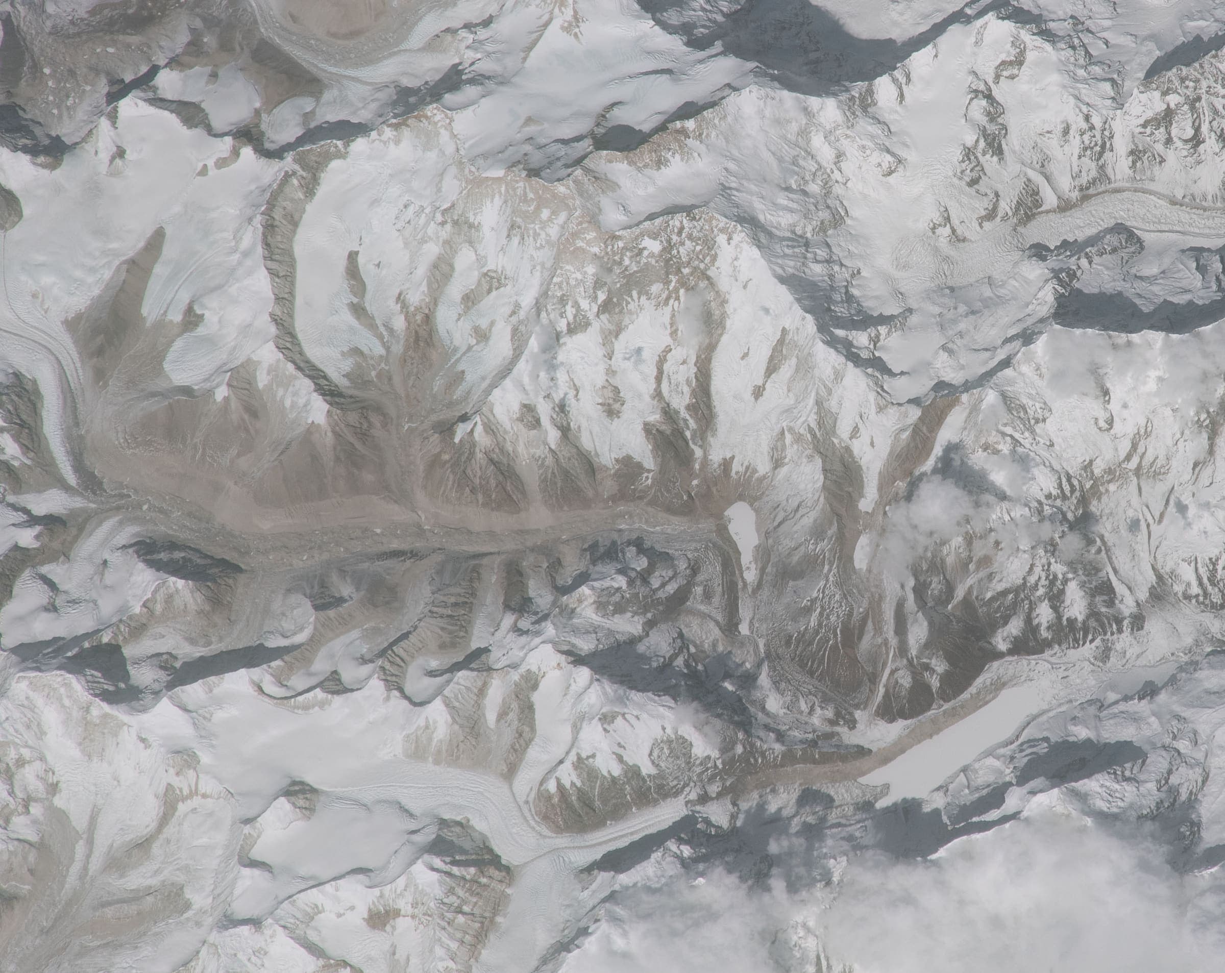 Makalu, Barun Pokhari, and the Lower Barun Glacier from orbit, Nepal