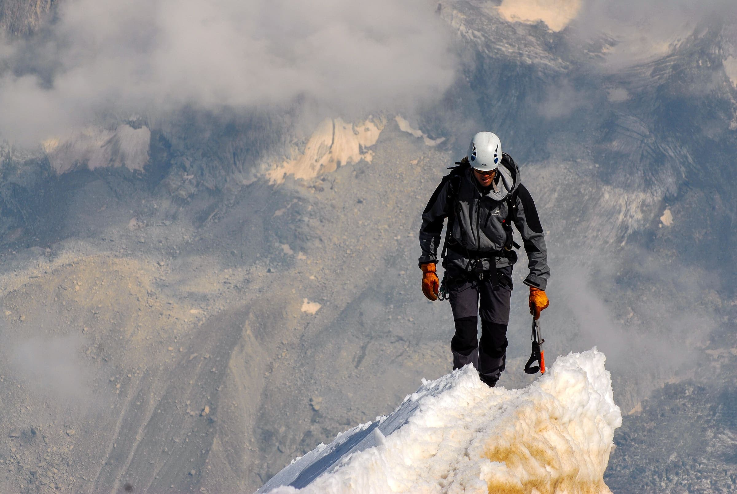 Mountaineer in high mountains