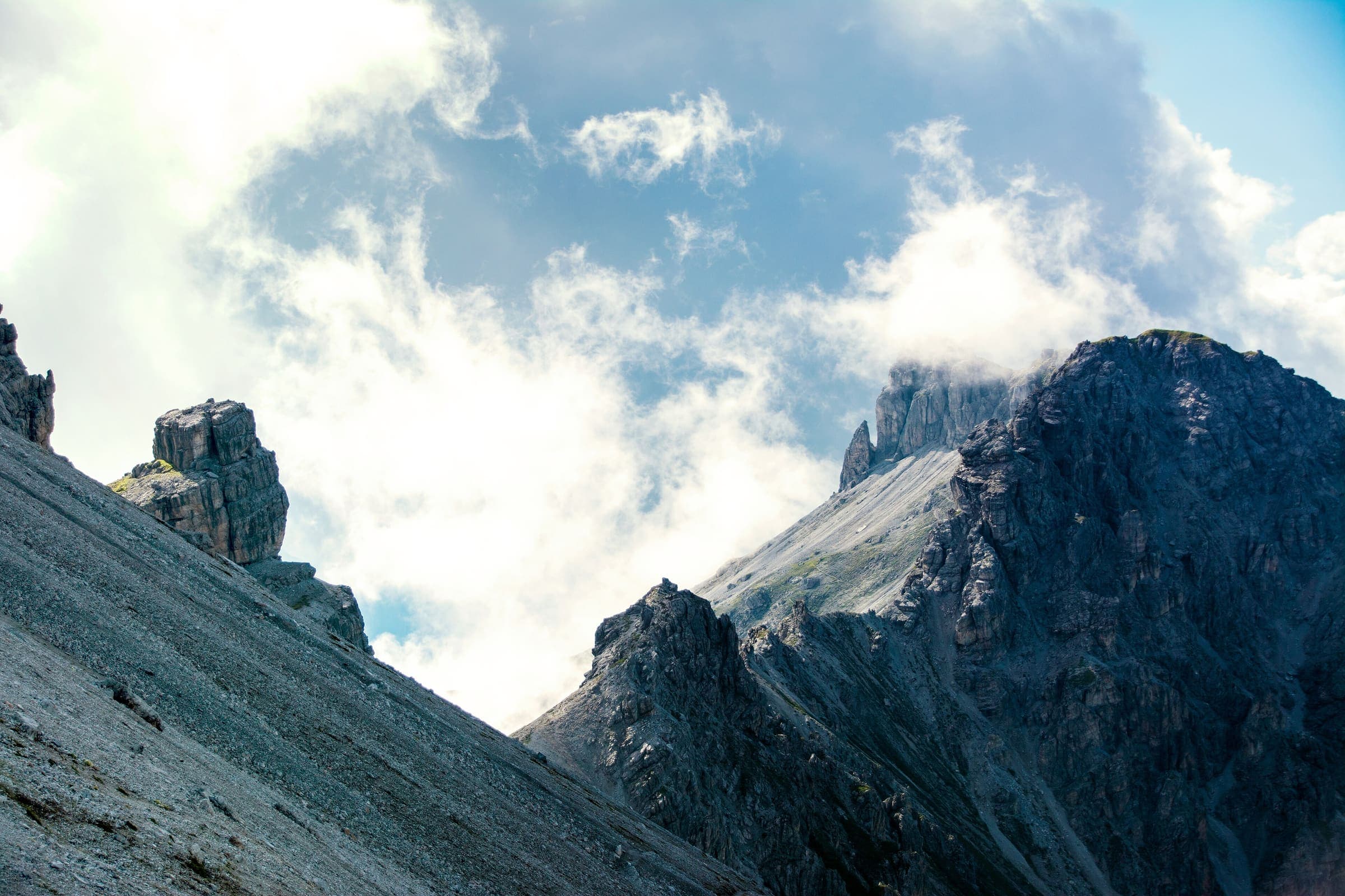 A steep alpine hiking ridge