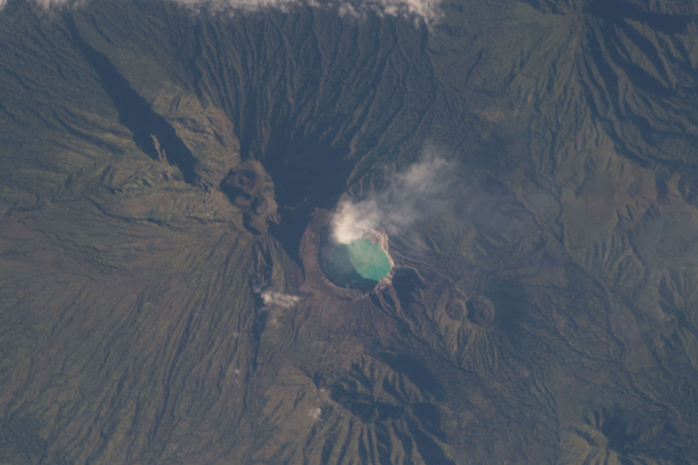 Lombok island volcanic high country from orbit, Indonesia